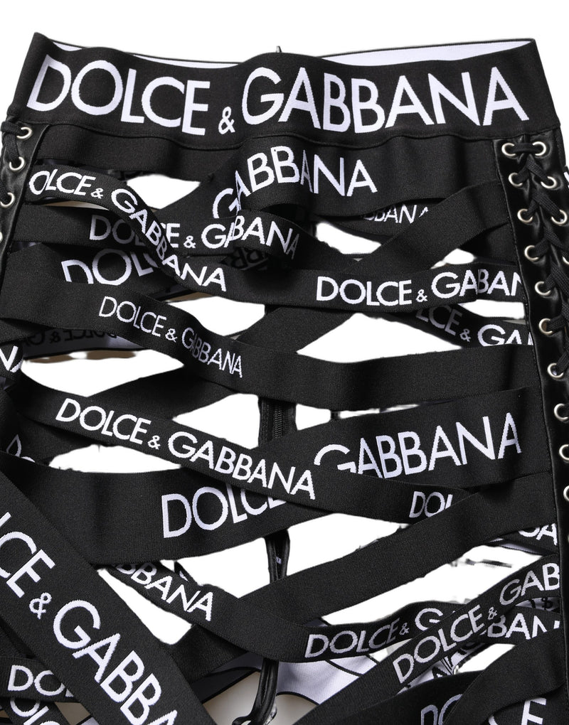 Dolce & Gabbana Black Logo Tape Cut Out Skinny High Waist Pants