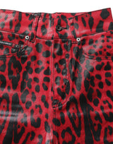 Dolce & Gabbana Red Leopard Skinny High Waist Denim Jeans