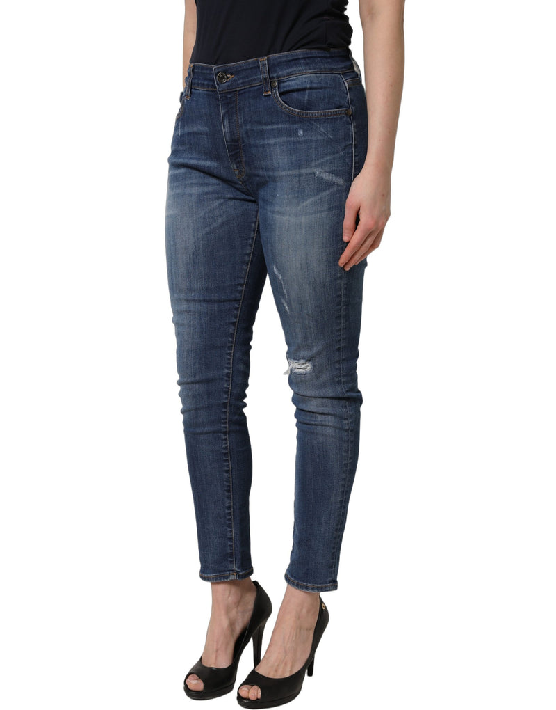 Dolce & Gabbana Blue Tattered Skinny Mid Waist Denim Jeans