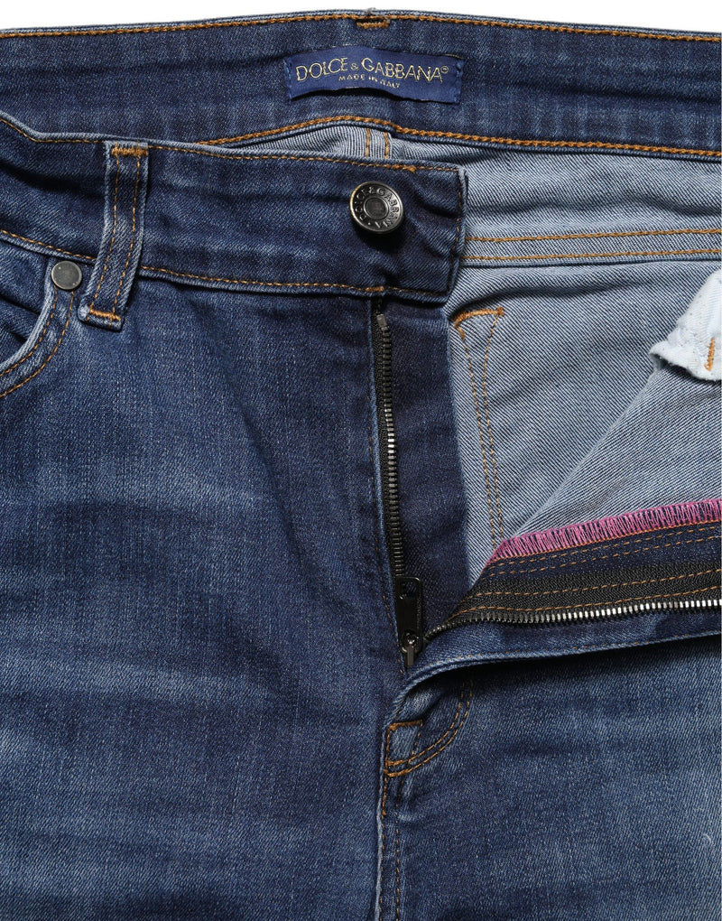 Dolce & Gabbana Blue Tattered Skinny Mid Waist Denim Jeans