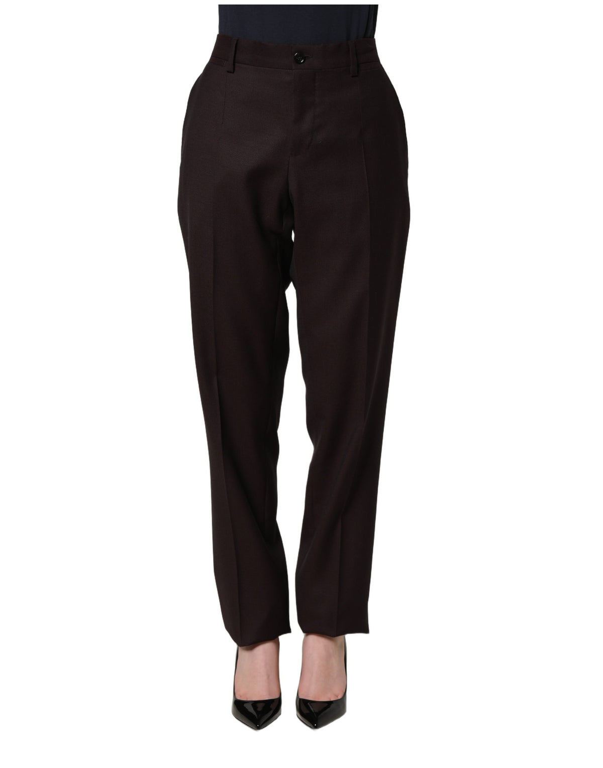 Dolce & Gabbana Brown Straight Leg Silk Dress Trousers