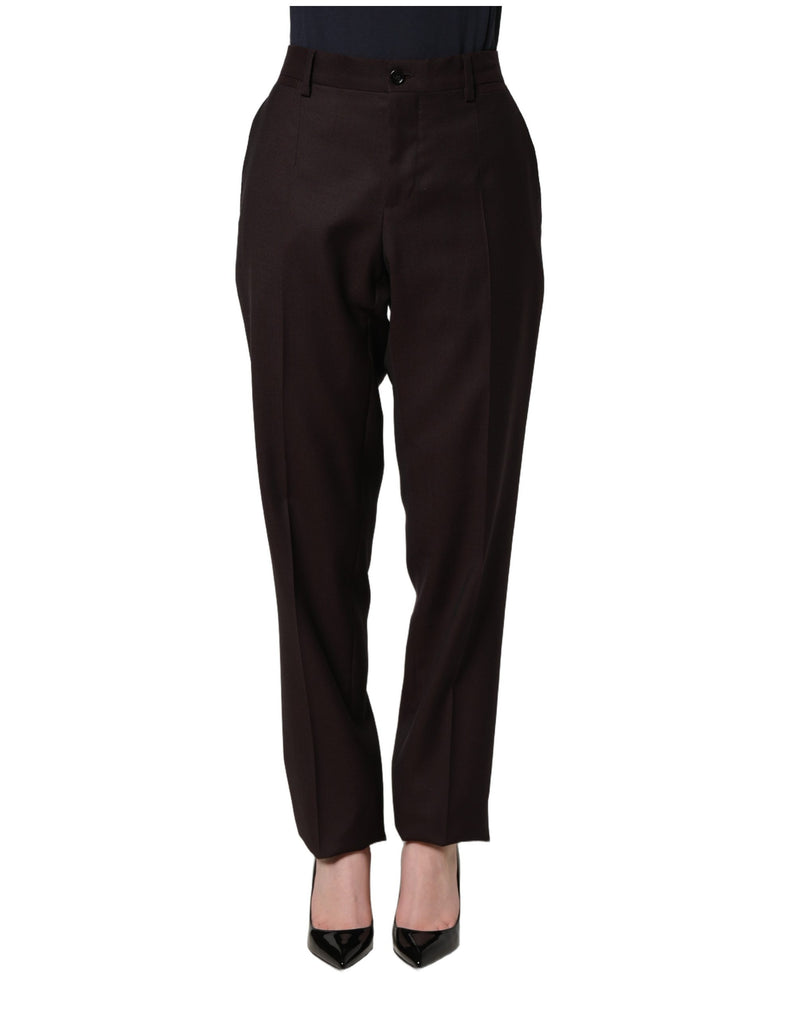 Dolce & Gabbana Brown Straight Leg Silk Dress Trousers