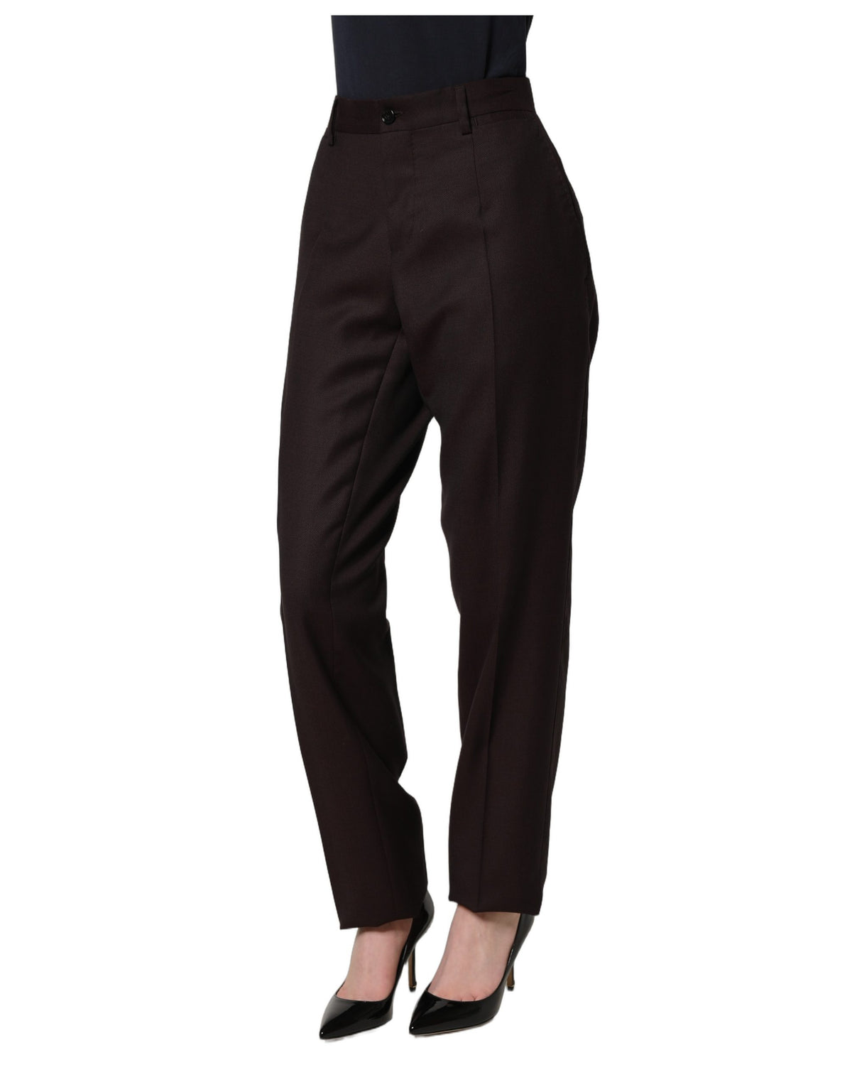 Dolce & Gabbana Brown Straight Leg Silk Dress Trousers