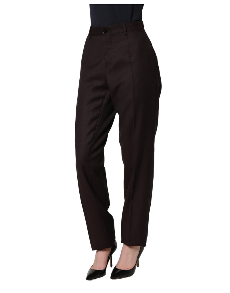 Dolce & Gabbana Brown Straight Leg Silk Dress Trousers