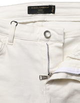 Dolce & Gabbana White Tattered Skinny Cotton Denim Jeans