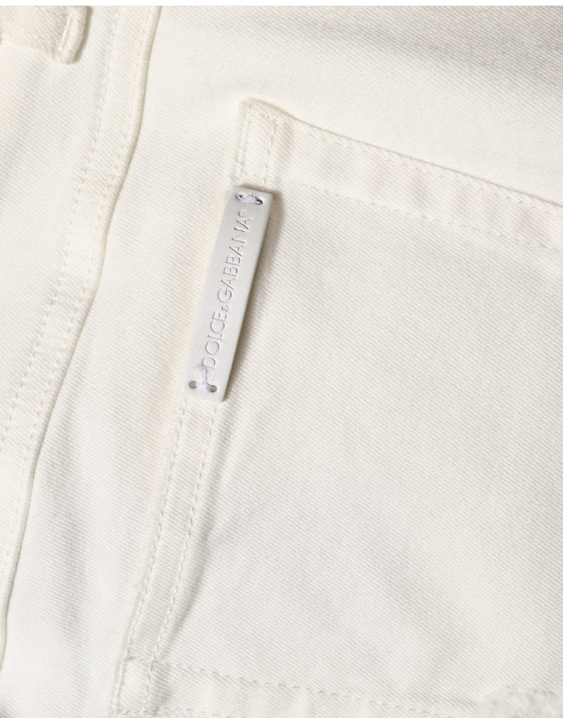 Dolce & Gabbana White Tattered Skinny Cotton Denim Jeans