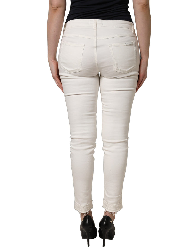 Dolce & Gabbana White Tattered Skinny Cotton Denim Jeans