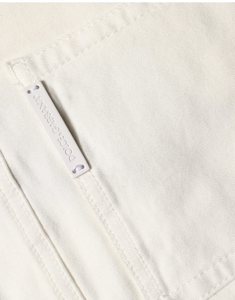 Dolce & Gabbana White Tattered Skinny Cotton Denim Jeans