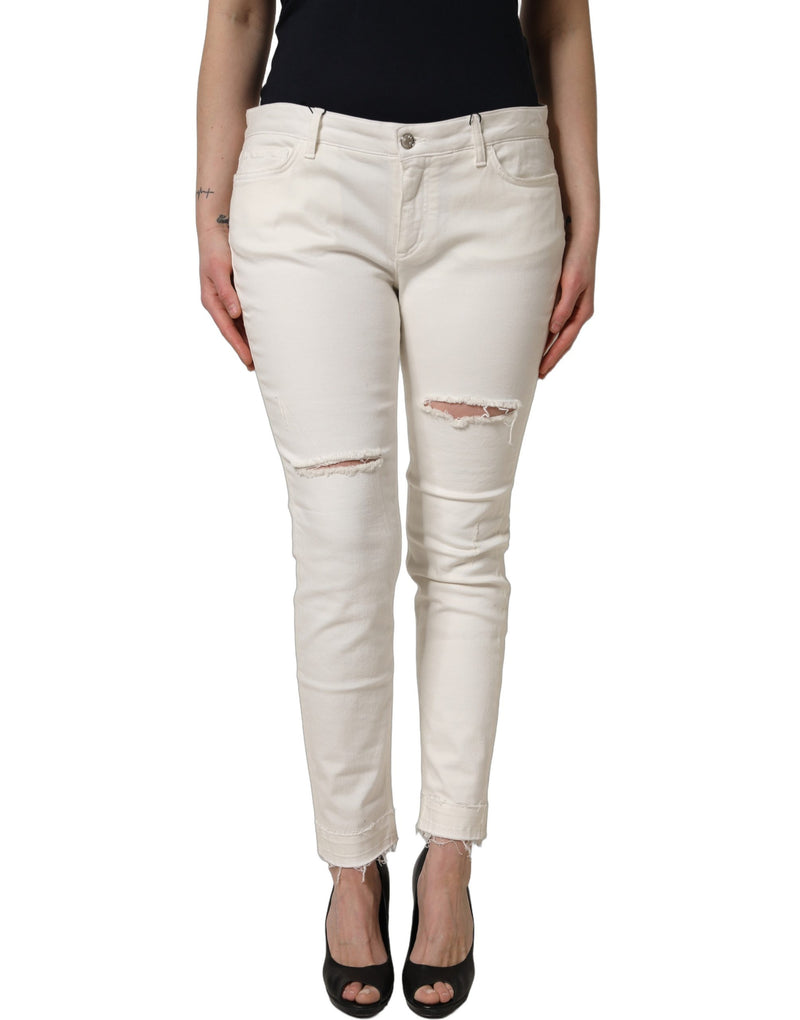 Dolce & Gabbana White Tattered Skinny Cotton Denim Jeans
