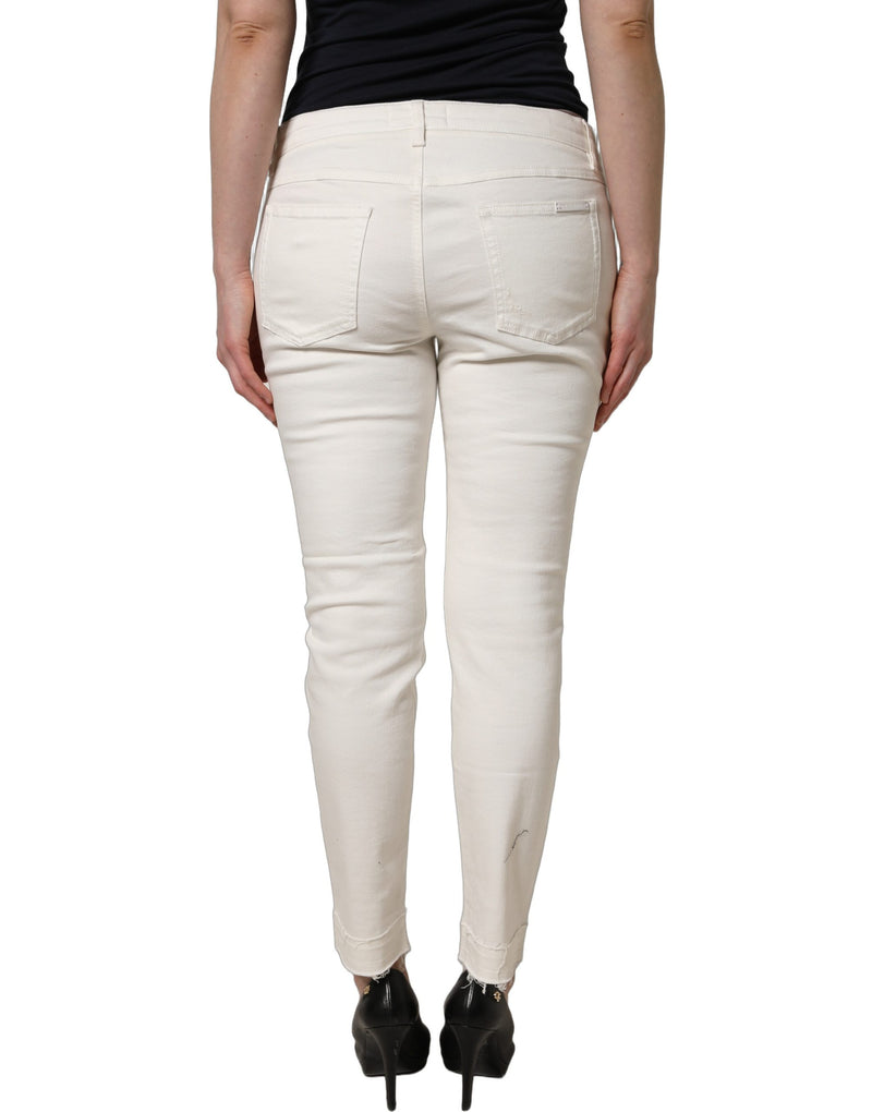 Dolce & Gabbana White Tattered Skinny Cotton Denim Jeans