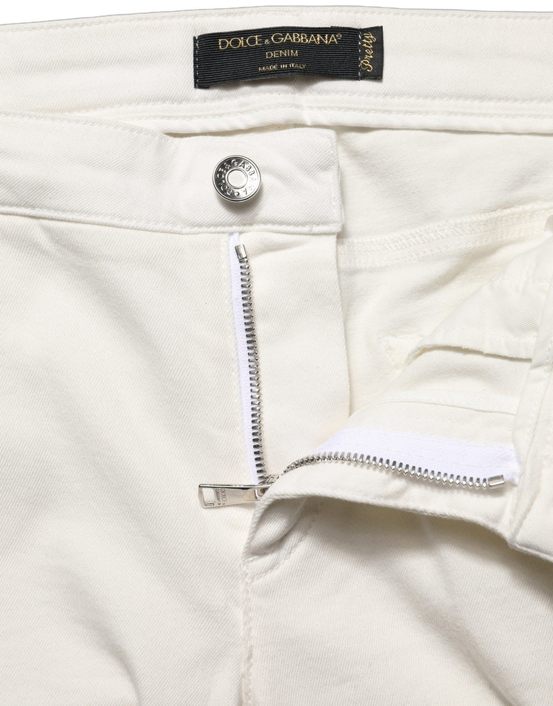 Dolce & Gabbana White Tattered Skinny Cotton Denim Jeans