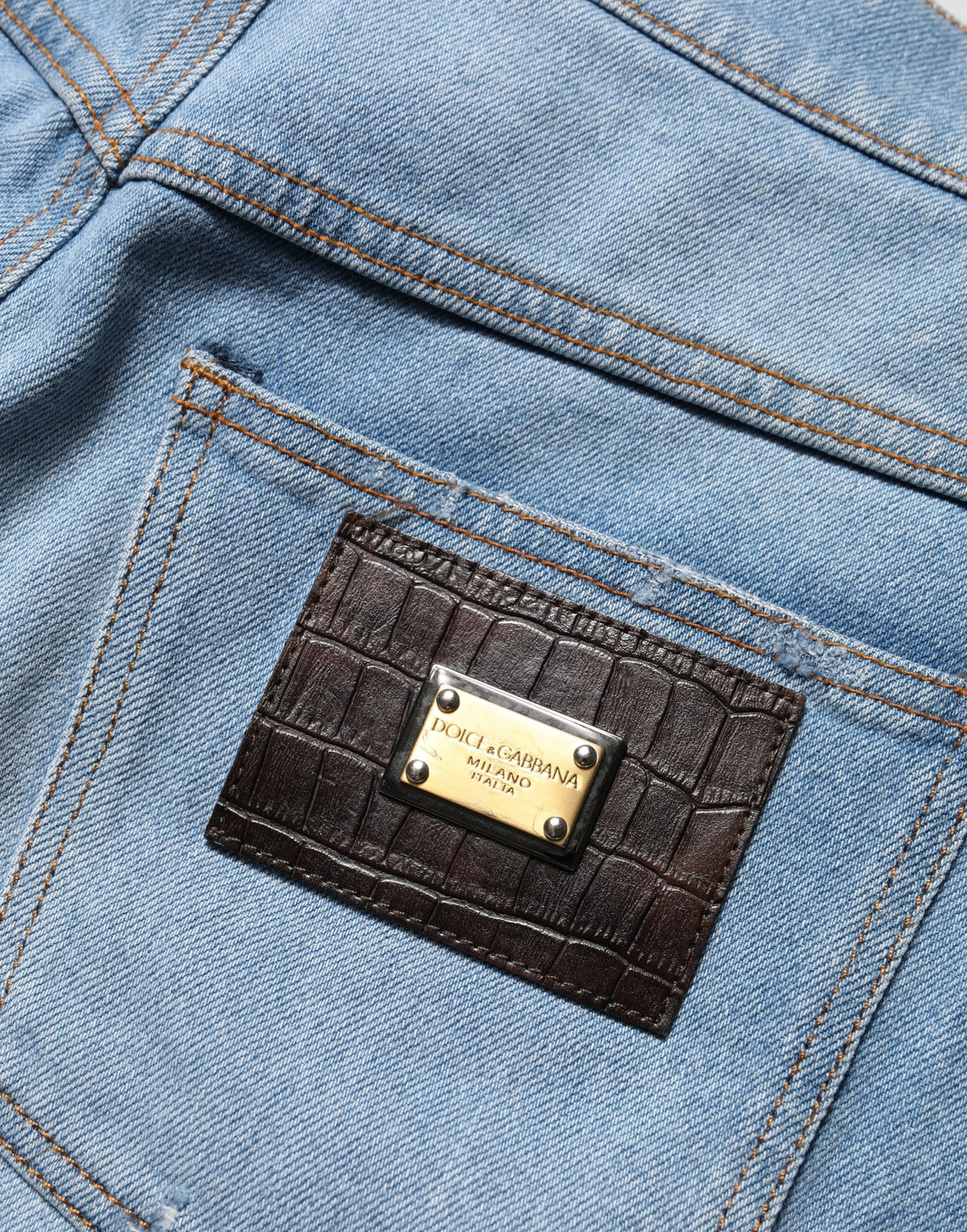 Dolce & Gabbana Blue Distressed Pleated Denim Jeans