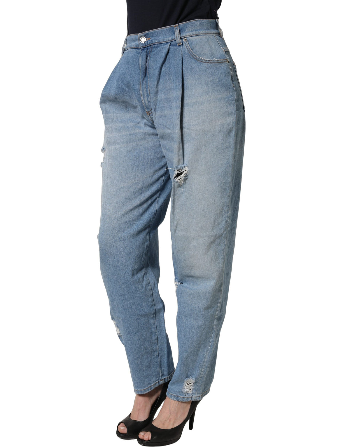 Dolce & Gabbana Blue Distressed Pleated Denim Jeans