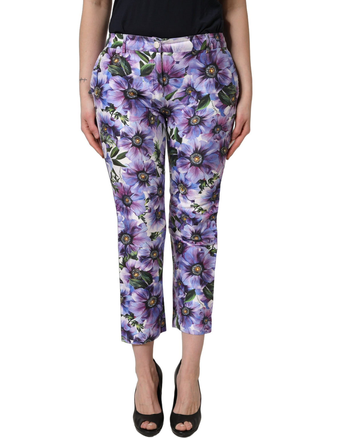 Dolce & Gabbana Multicolor Floral Print Cropped Trouser Pants