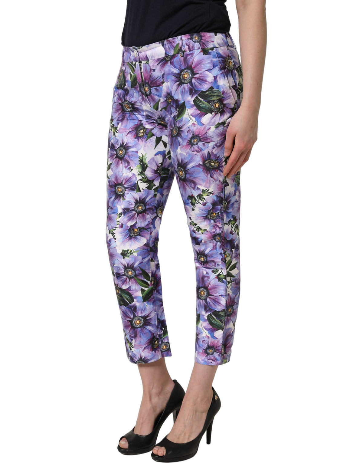 Dolce & Gabbana Multicolor Floral Print Cropped Trouser Pants