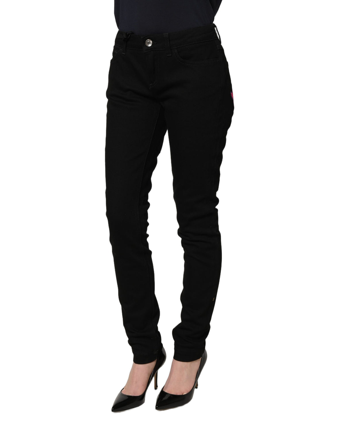 Dolce & Gabbana Black Queen Embroidery Skinny Jeans