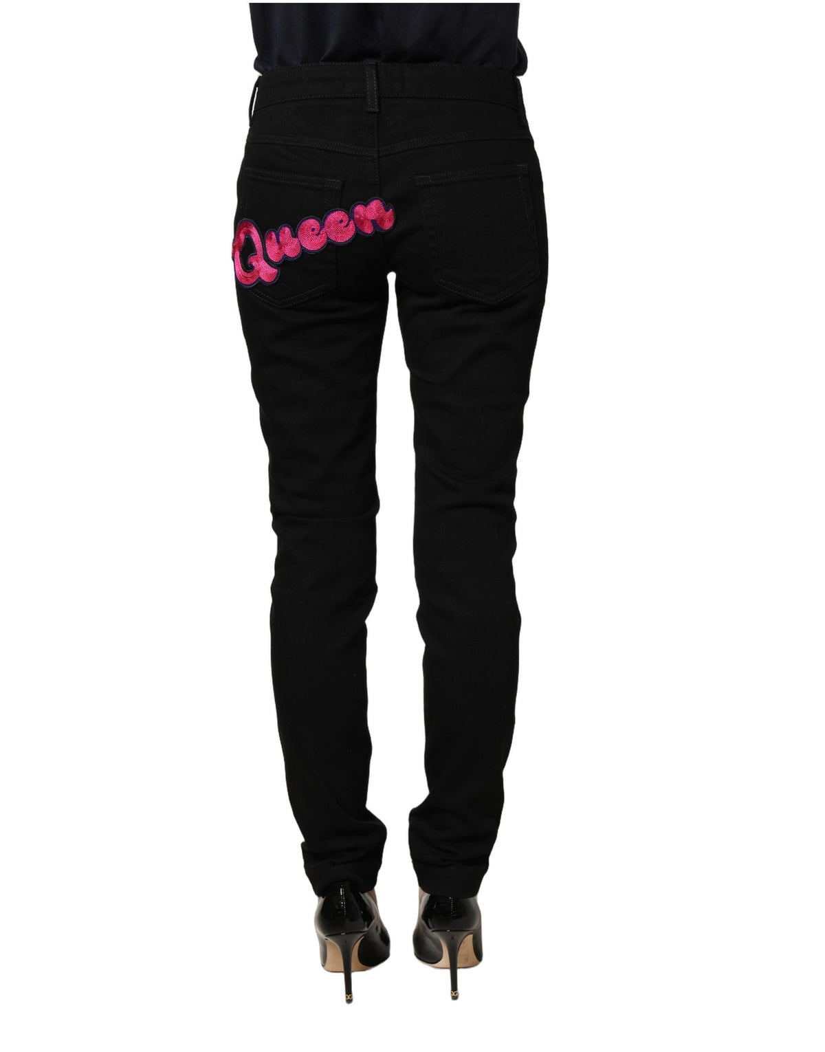 Dolce & Gabbana Black Queen Embroidery Skinny Jeans