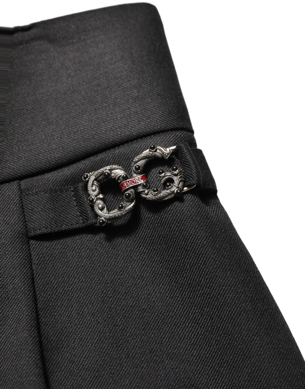 Dolce & Gabbana Black Wool High Waisted Logo Trouser Pants