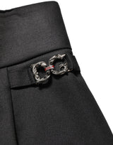 Dolce & Gabbana Black Wool High Waisted Logo Trouser Pants