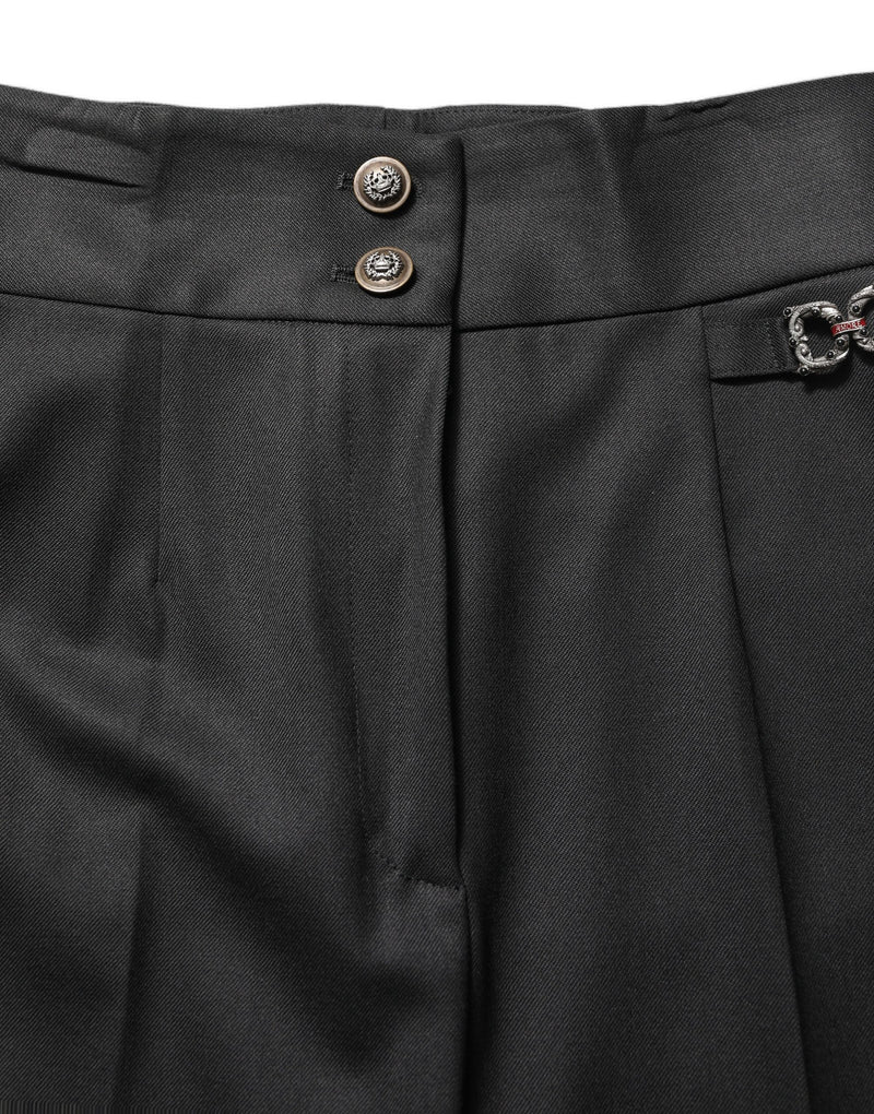 Dolce & Gabbana Black Wool High Waisted Logo Trouser Pants