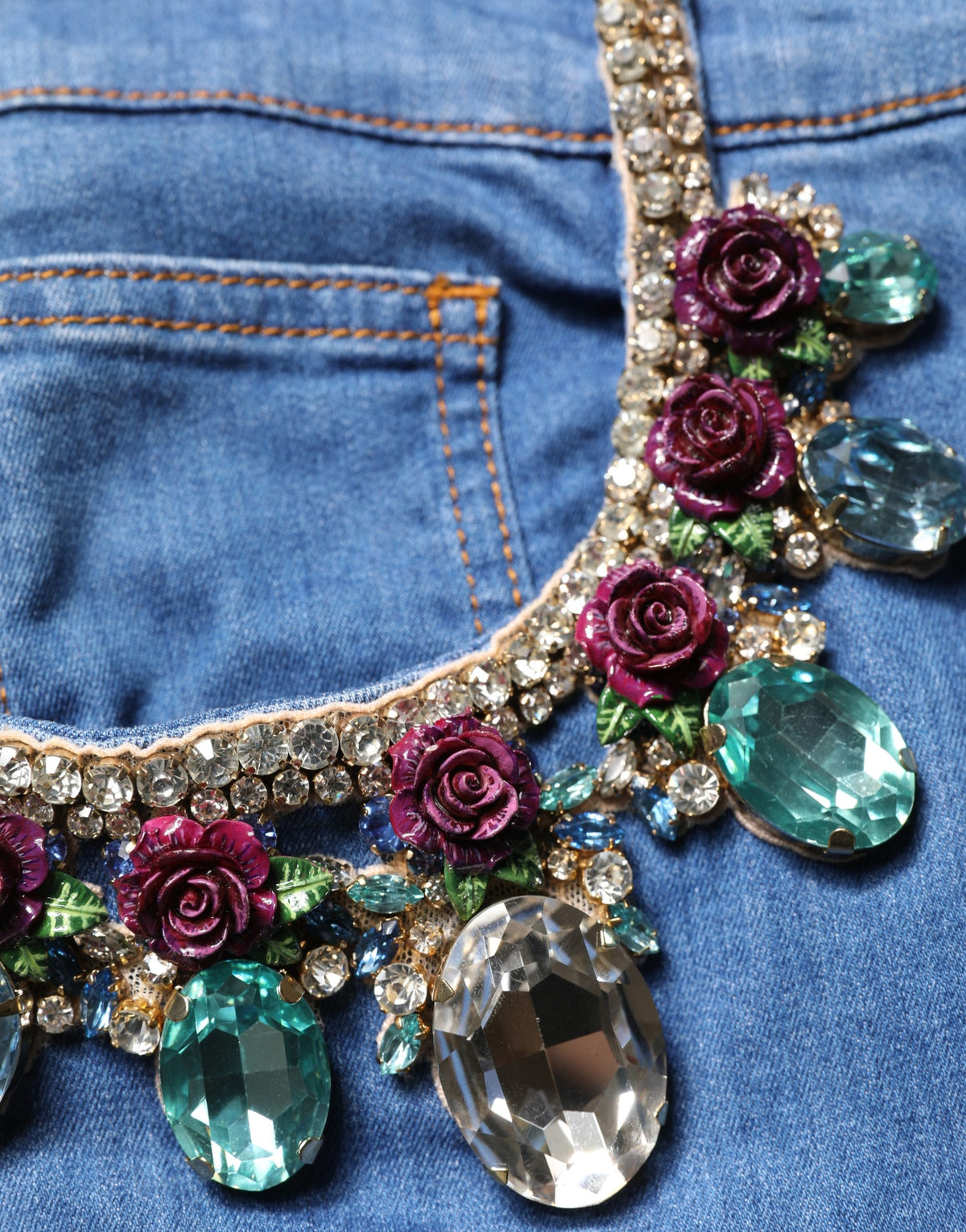 Dolce & Gabbana Blue Cotton Embellished Bermuda Denim Shorts