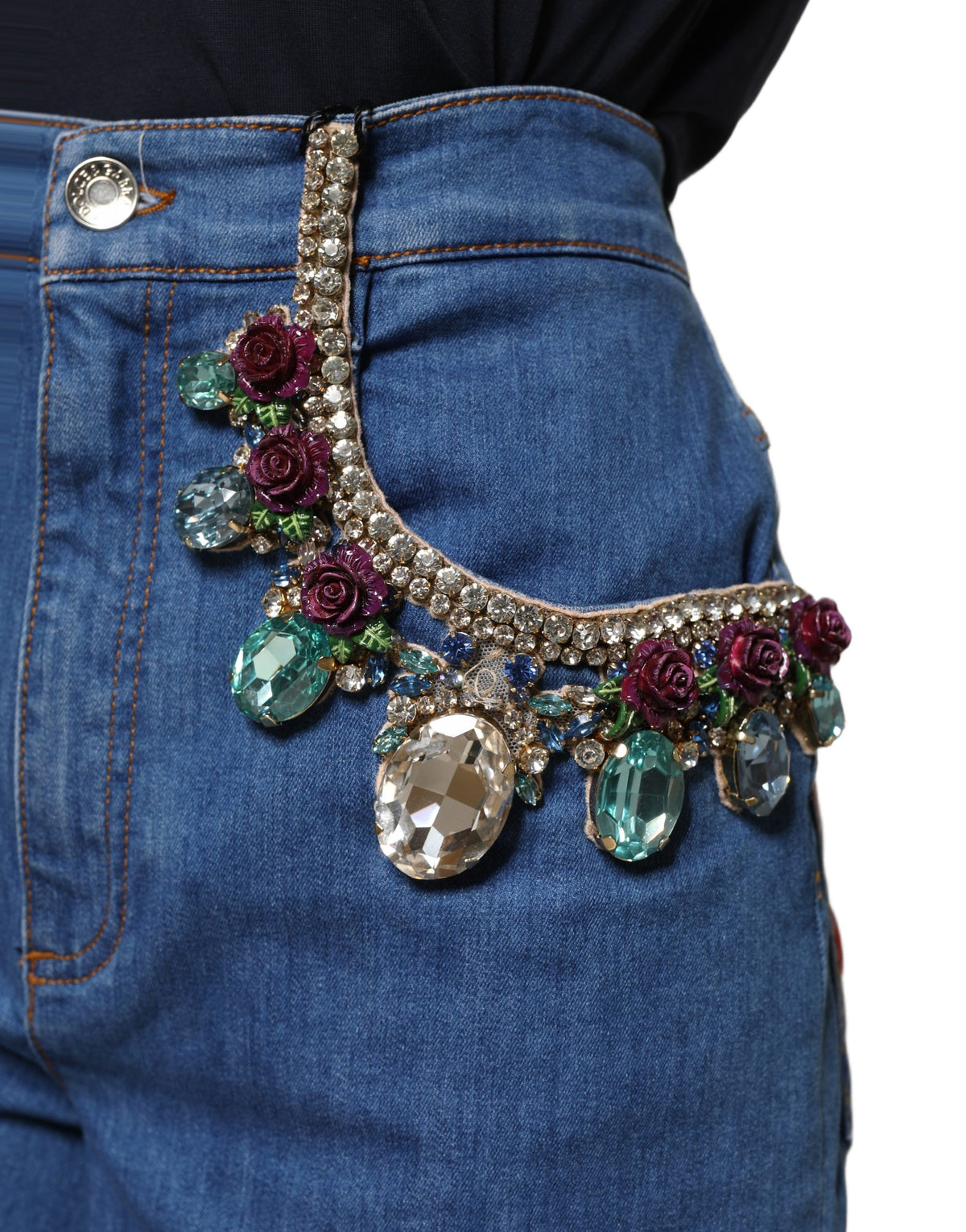 Dolce & Gabbana Blue Cotton Embellished Bermuda Denim Shorts