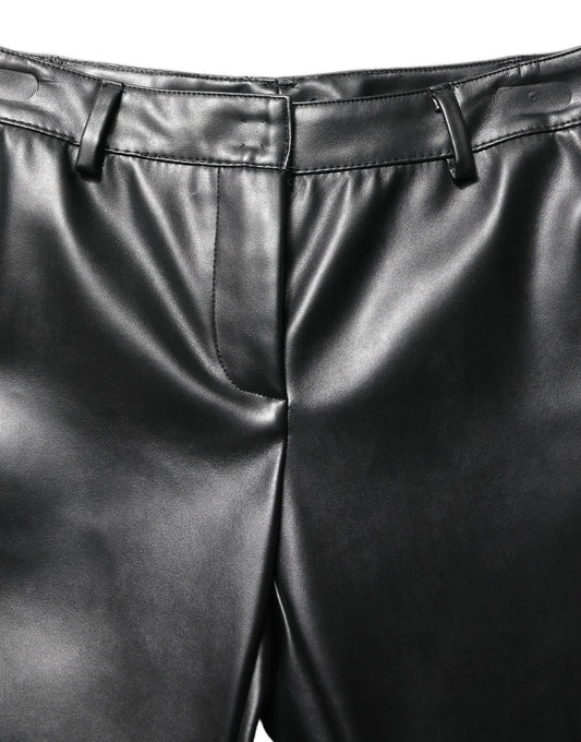 Dolce & Gabbana Black PU Leather High Waisted Trouser Pants