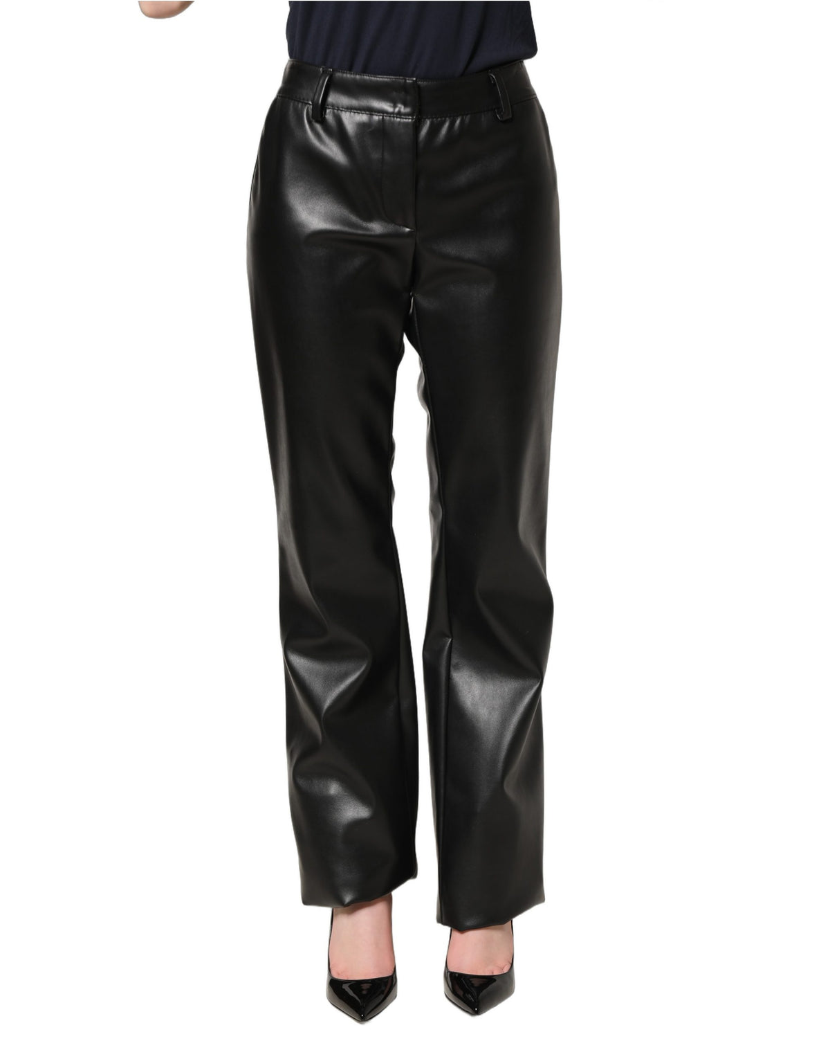 Dolce & Gabbana Black PU Leather High Waisted Trouser Pants