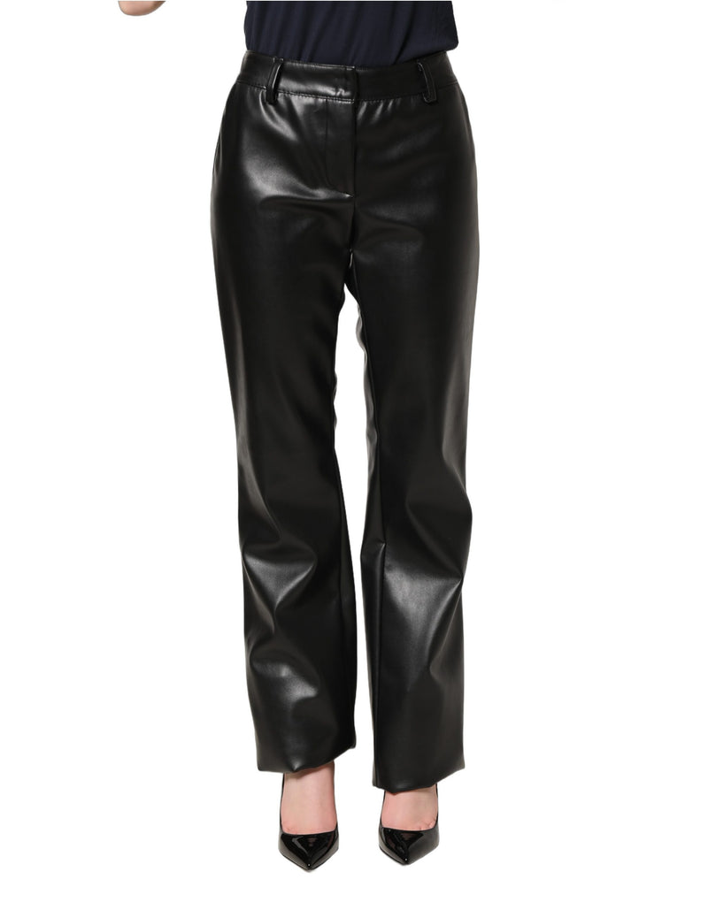 Dolce & Gabbana Black PU Leather High Waisted Trouser Pants