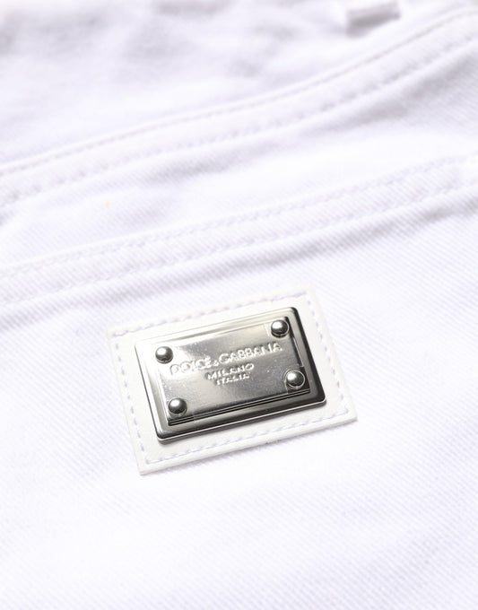 Dolce & Gabbana White Cotton HighWaist Denim Hotpants Shorts