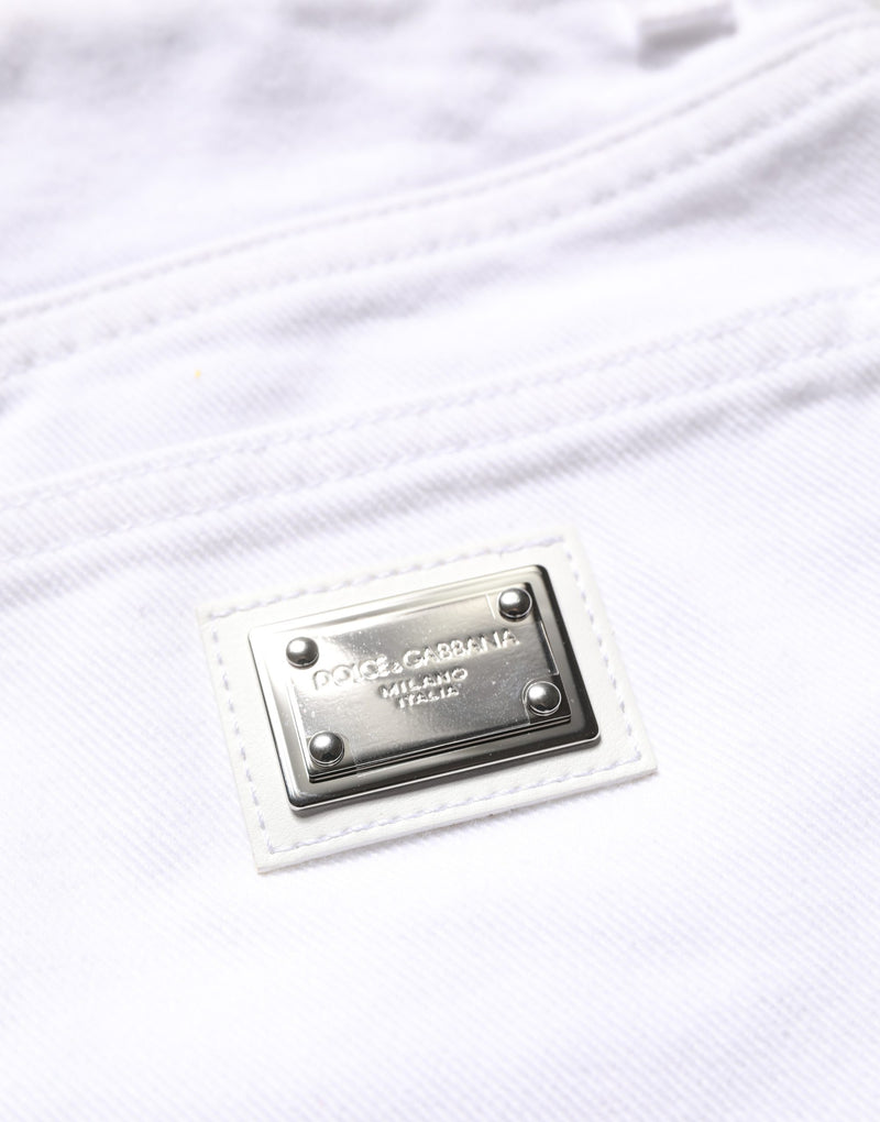Dolce & Gabbana White Cotton High-Waist Denim Hotpants Shorts