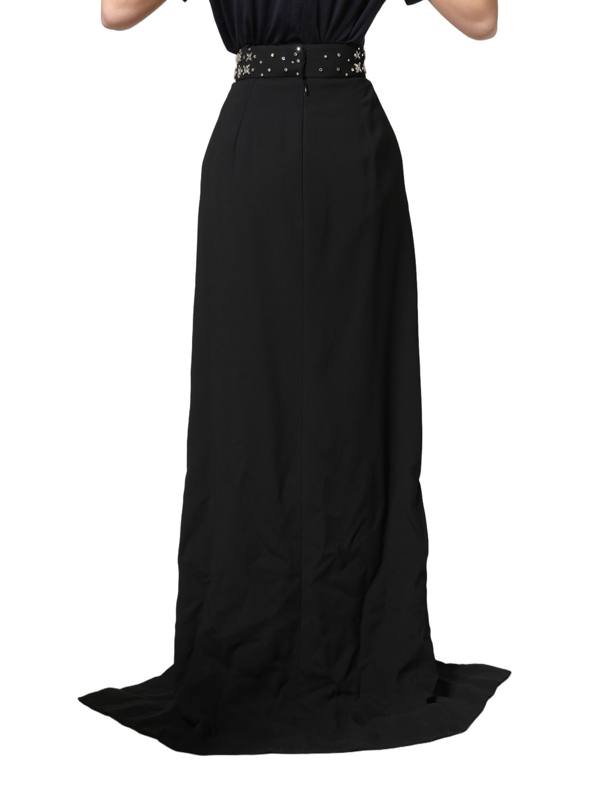 Dolce & Gabbana Black Crystal Embellished High Slit Skirt