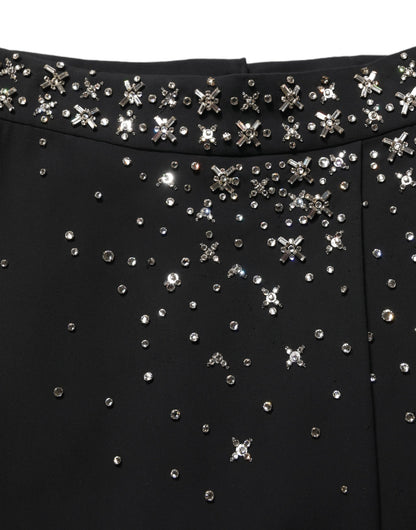 Dolce & Gabbana Black Crystal Embellished High Slit Skirt