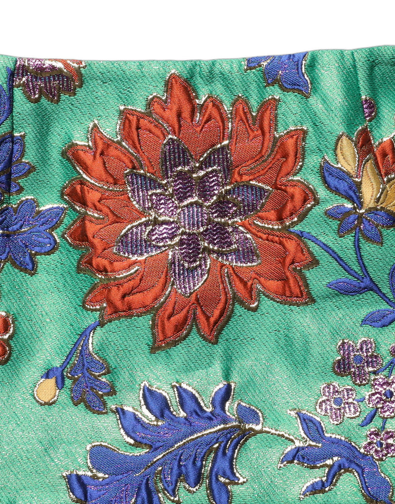 Dolce & Gabbana Green Floral Jacquard High Waist Mini Skirt