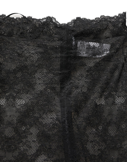 Dolce & Gabbana Black Floral Lace High Waist KneeLength Skirt