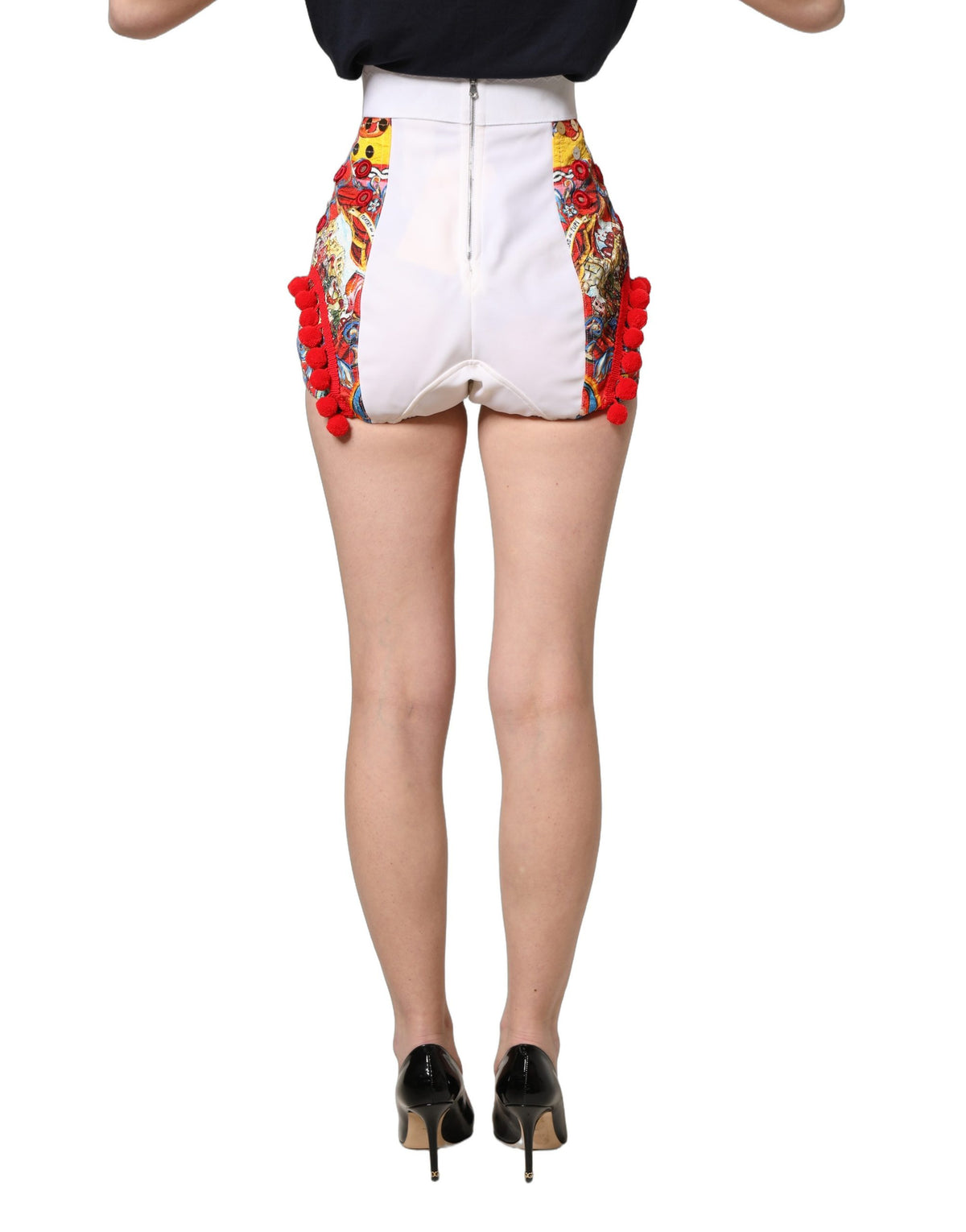 Dolce & Gabbana Multicolor Brocade Jewelled High Waist Hotpants Skirt