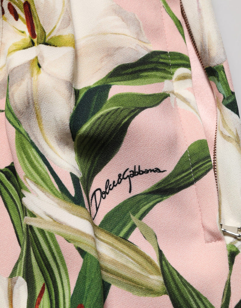 Dolce & Gabbana Pink Lilium Print High Waist Pencil Skirt