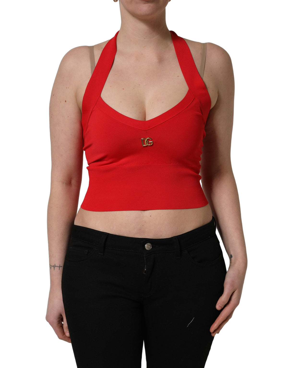 Dolce & Gabbana Red Viscose Sleeveless Halter Crop Tank Top