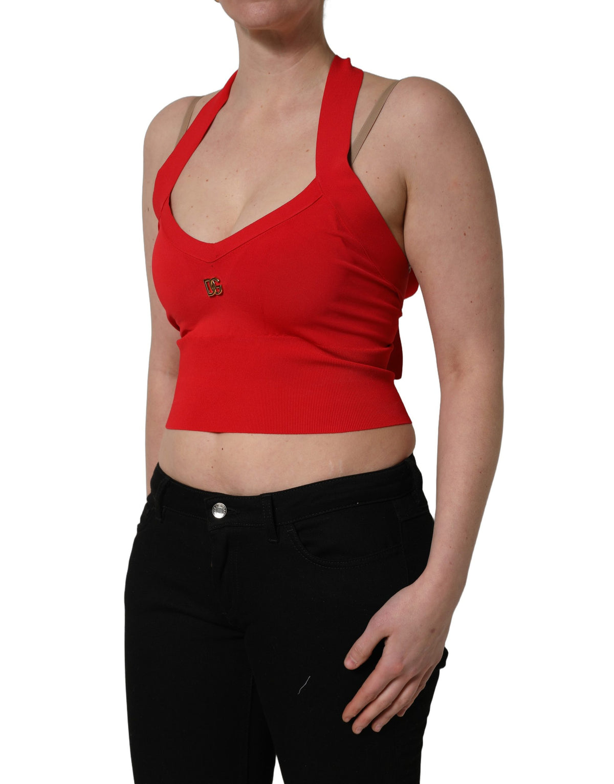 Dolce & Gabbana Red Viscose Sleeveless Halter Crop Tank Top