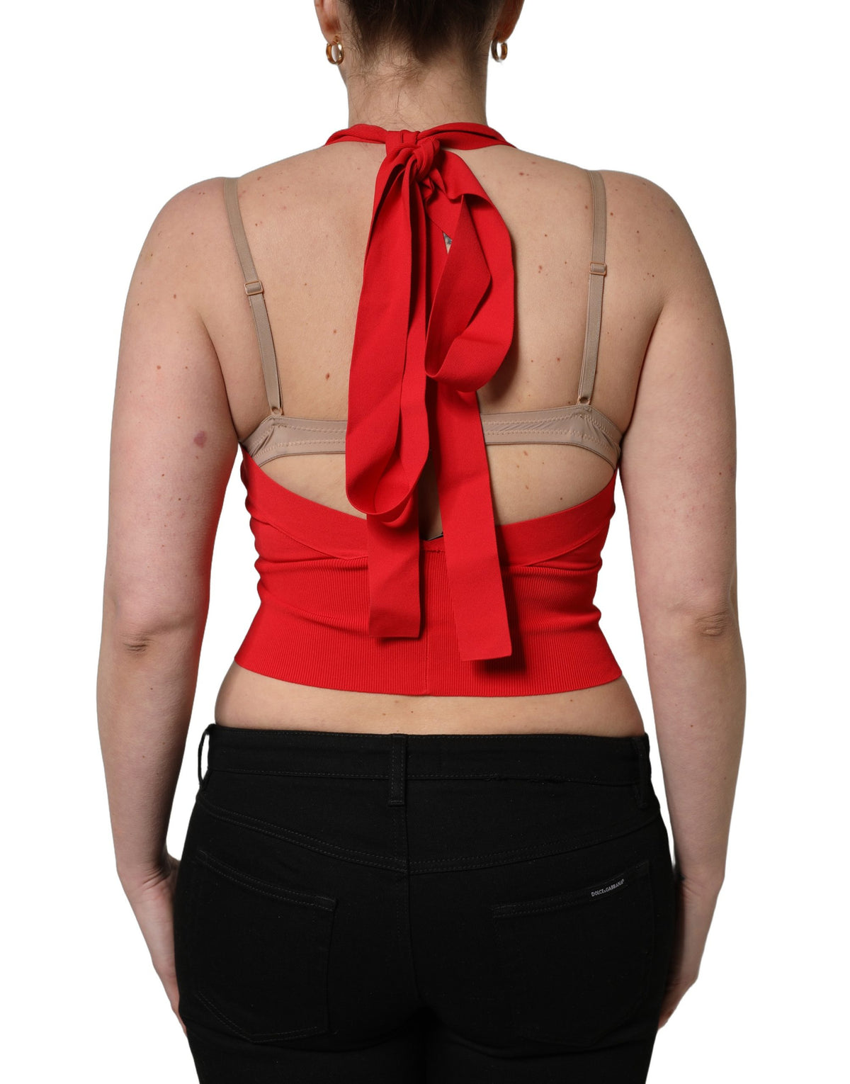 Dolce & Gabbana Red Viscose Sleeveless Halter Crop Tank Top