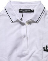 Dolce & Gabbana White Crown Cotton Short Sleeves Polo Top