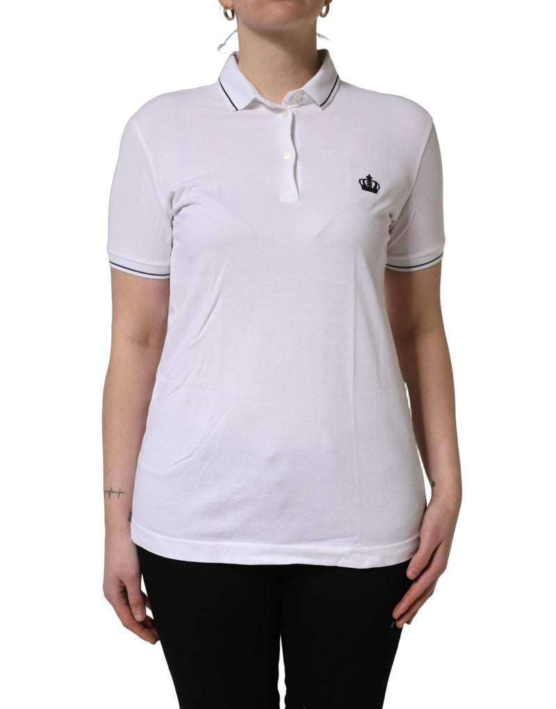 Dolce & Gabbana White Crown Cotton Short Sleeves Polo Top