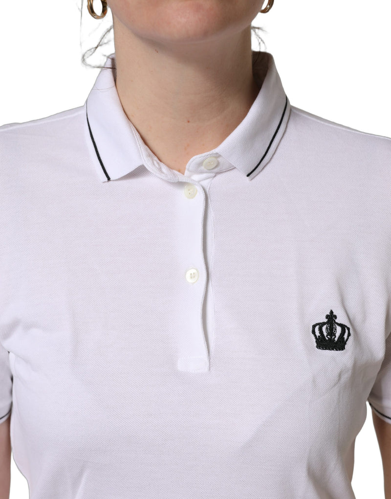 Dolce & Gabbana White Crown Cotton Short Sleeves Polo Top