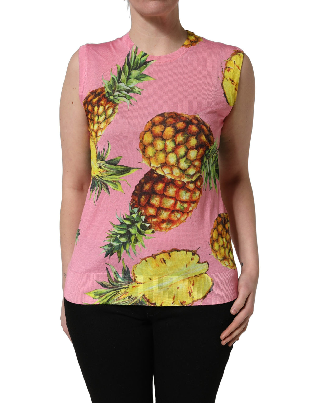 Dolce & Gabbana Pink Pineapple Roundneck Sleeveless Tank Top