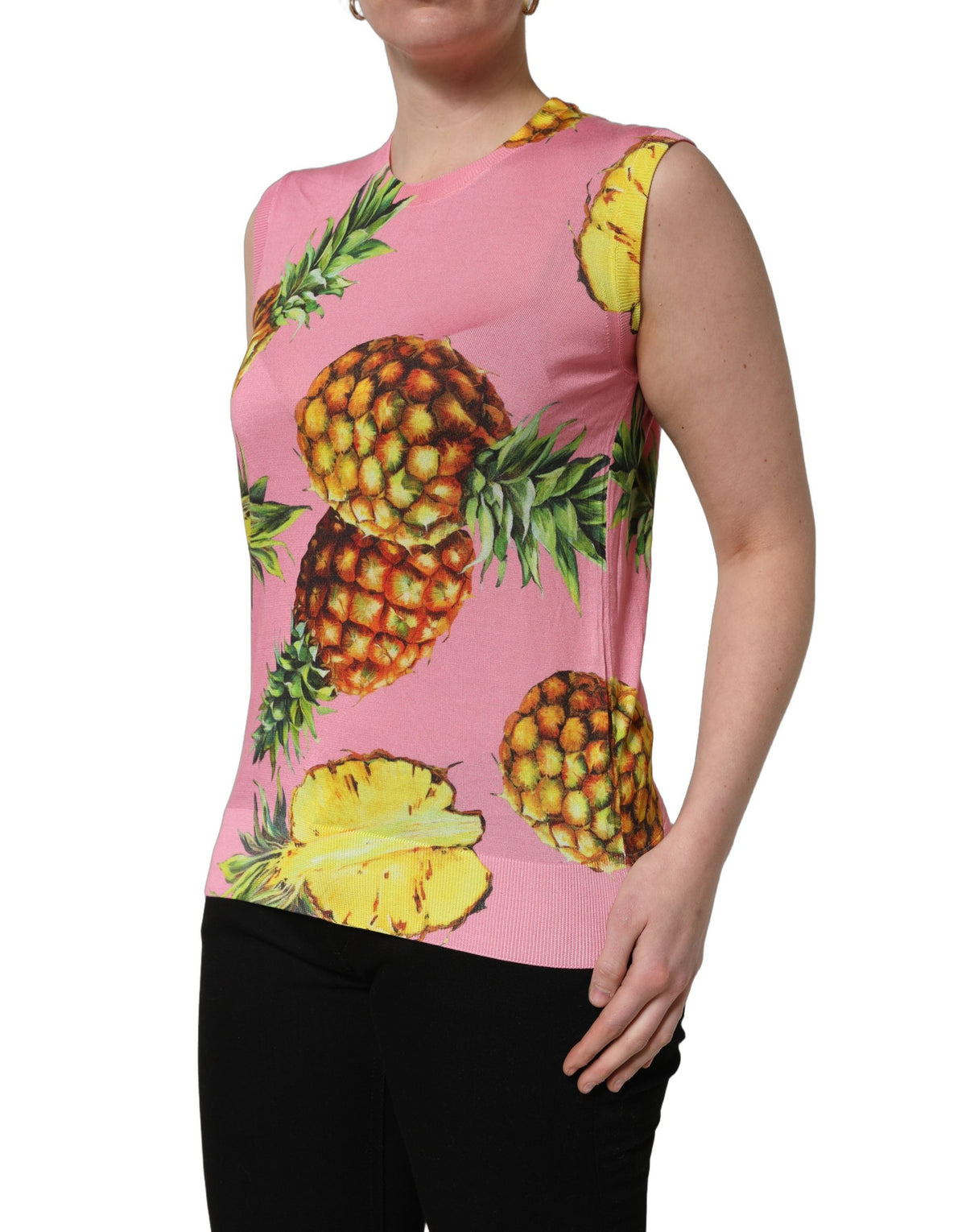 Dolce & Gabbana Pink Pineapple Roundneck Sleeveless Tank Top