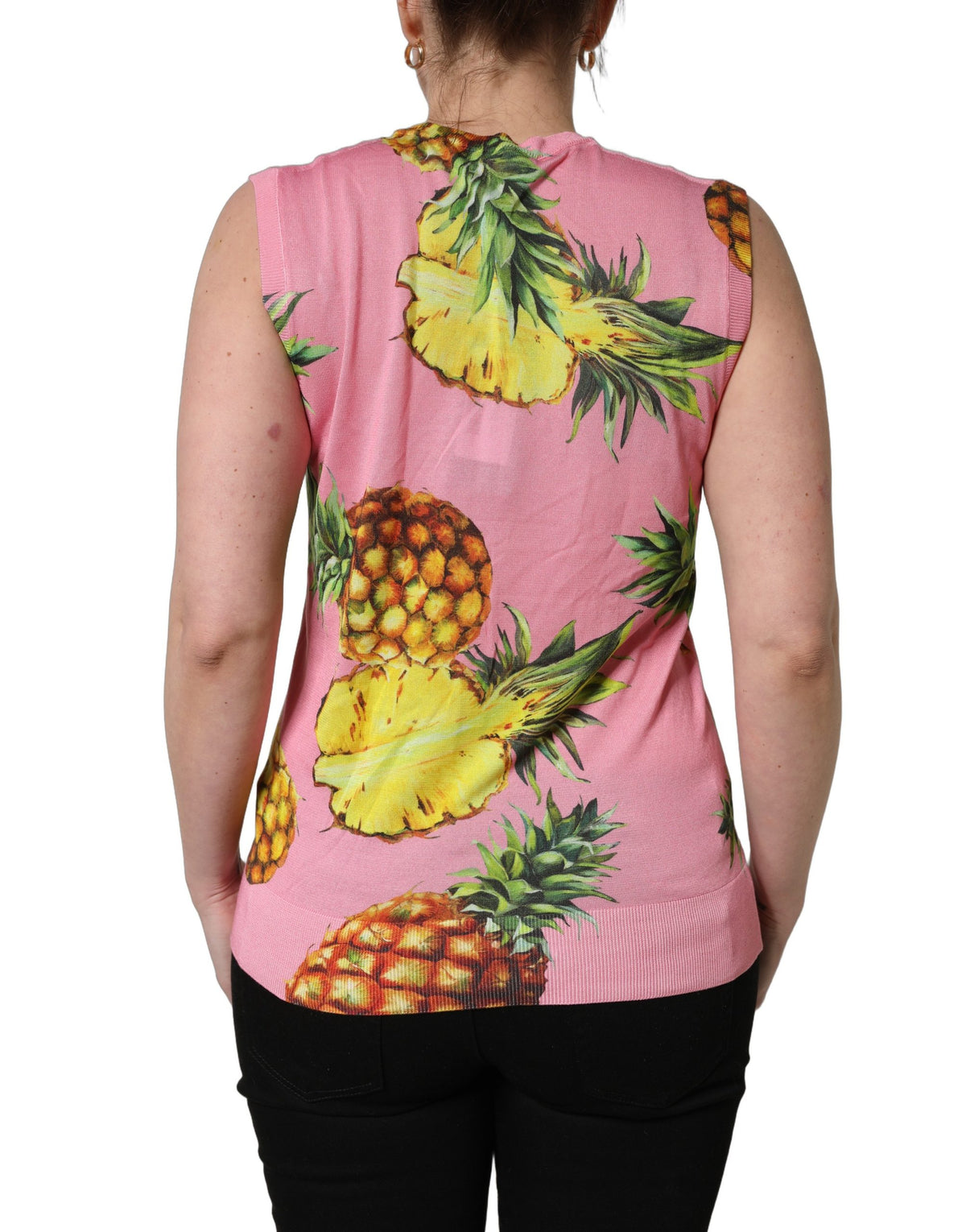 Dolce & Gabbana Pink Pineapple Roundneck Sleeveless Tank Top