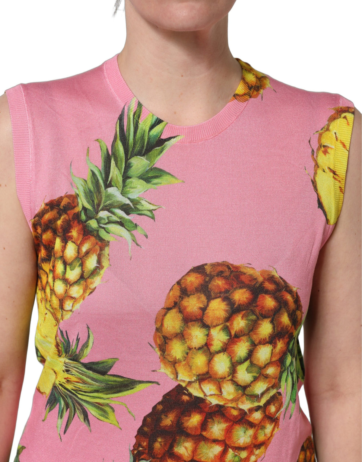 Dolce & Gabbana Pink Pineapple Roundneck Sleeveless Tank Top