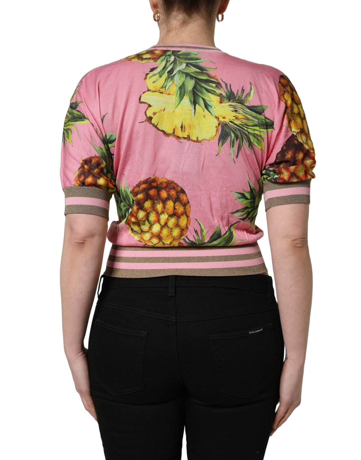 Dolce & Gabbana Pink Pineapple V-neck Short Sleeve Cropped Top