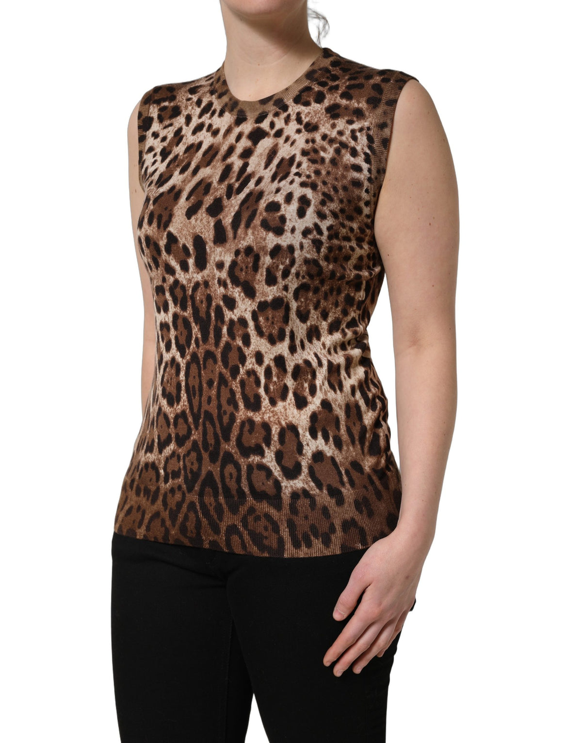 Dolce & Gabbana Brown Leopard Crew Neck Sleeveless Tank Top