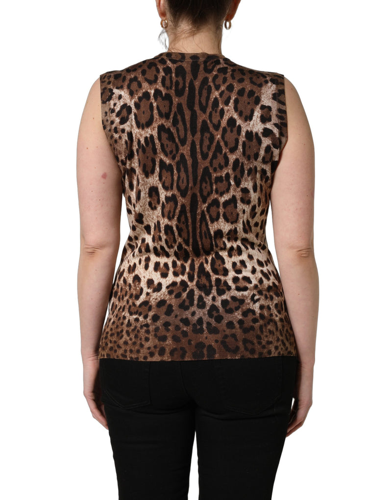 Dolce & Gabbana Brown Leopard Crew Neck Sleeveless Tank Top